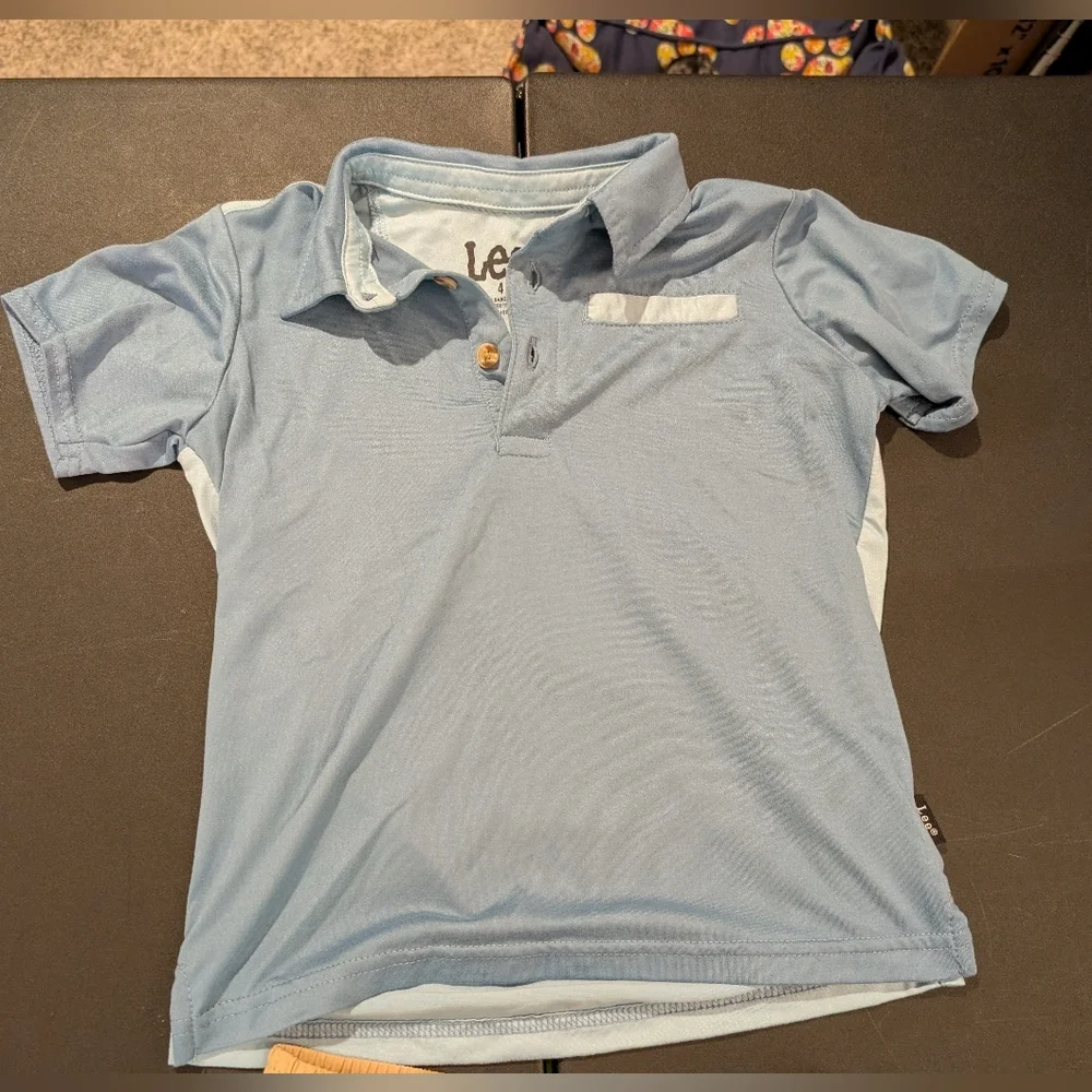 Lee Little Kid Blue Short Sleeve Polo Shirt with Khaki Short Set in Size 4